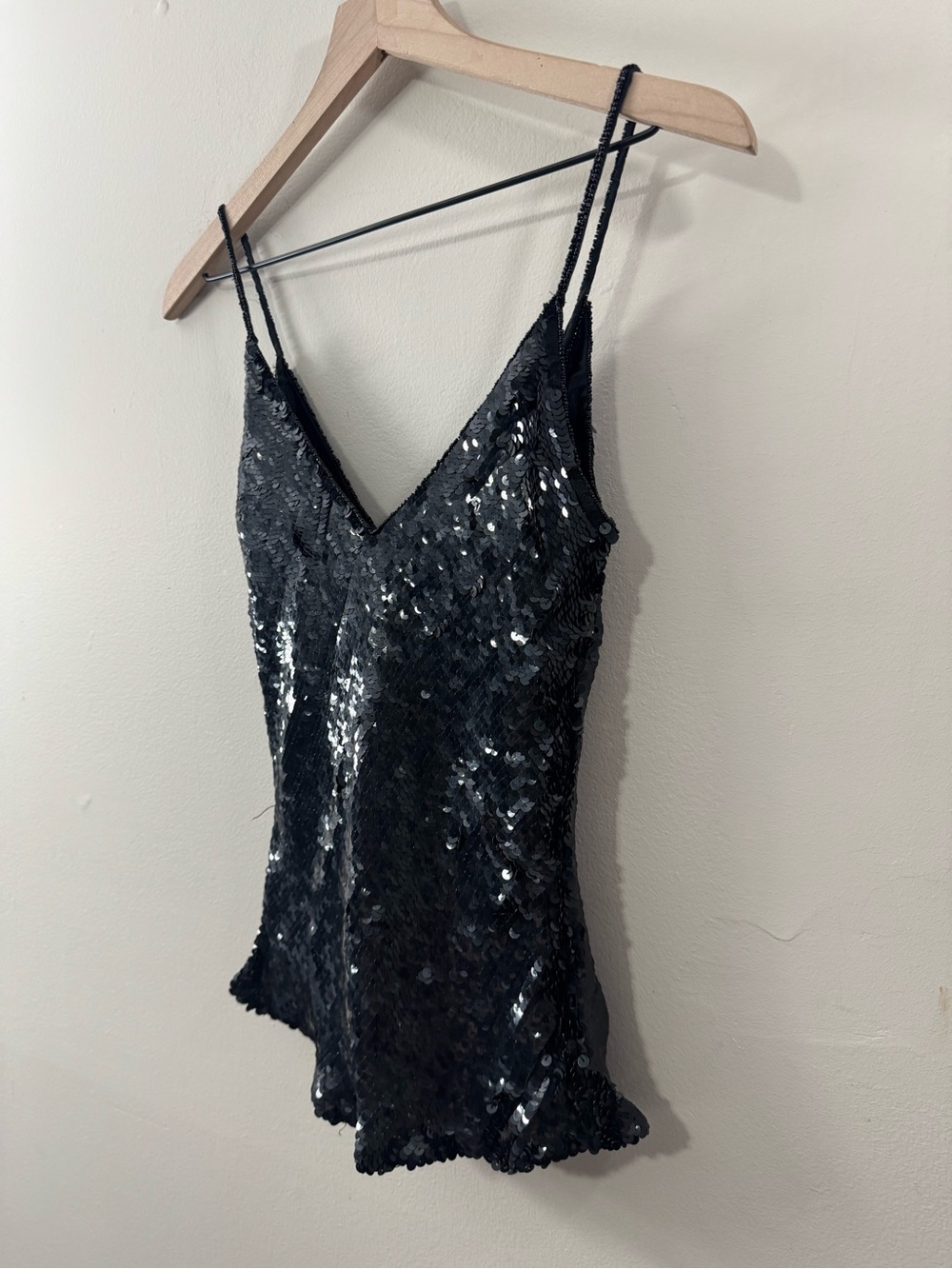Vintage 90s Cache Black Silk Beaded Sequin Cami Top Party Evening Elegant NYE
